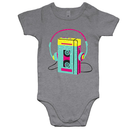 Wired For Sound, Music Player - Baby Bodysuit Grey Marle Baby Bodysuit kids Music Retro