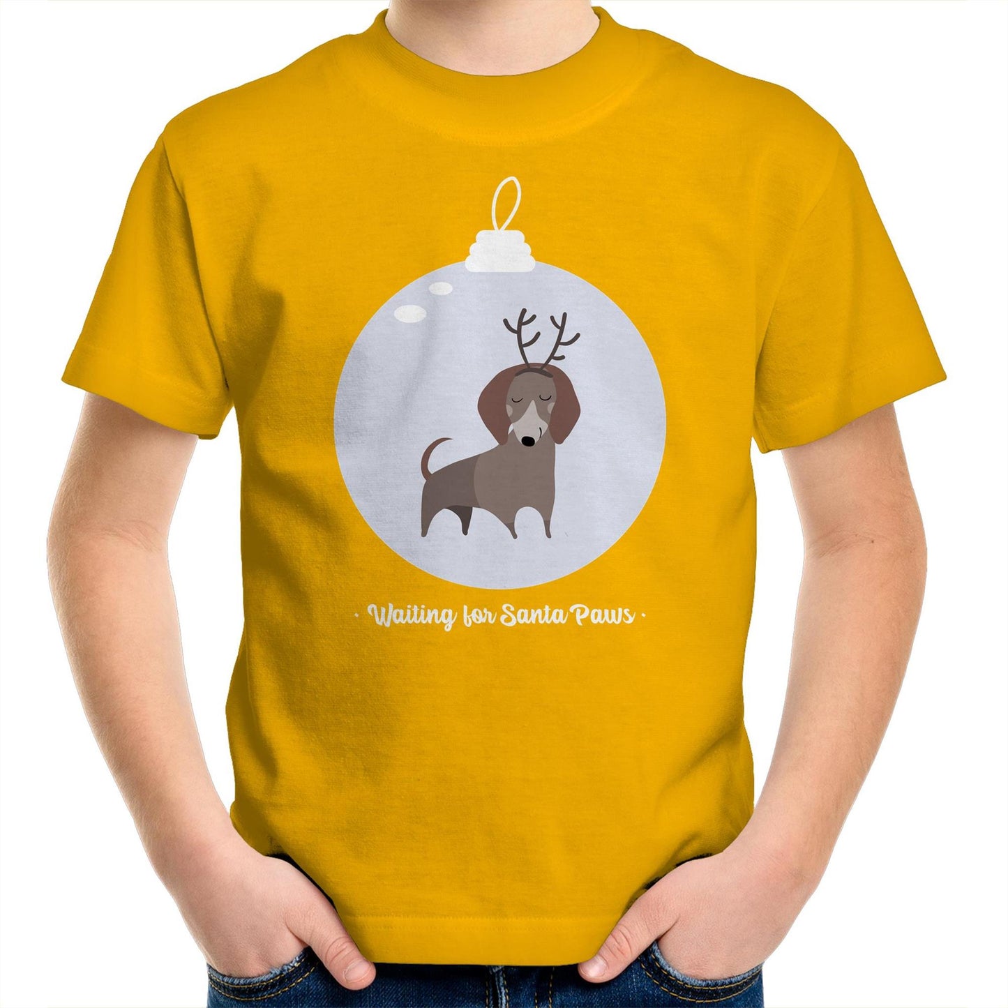 Santa Paws - Kids Youth Crew T-Shirt Gold Christmas Kids T-shirt Merry Christmas