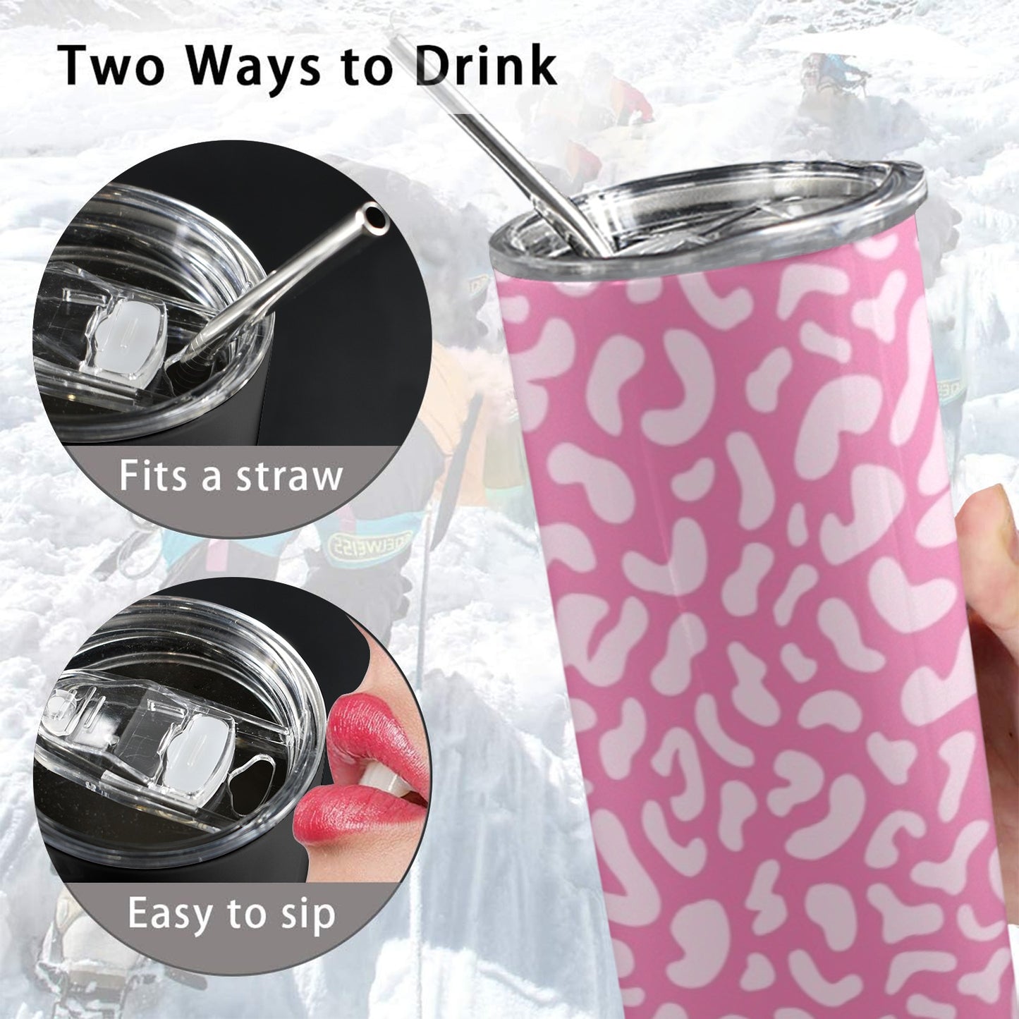 Pink Leopard - 20oz Tall Skinny Tumbler with Lid and Straw 20oz Tall Skinny Tumbler with Lid and Straw