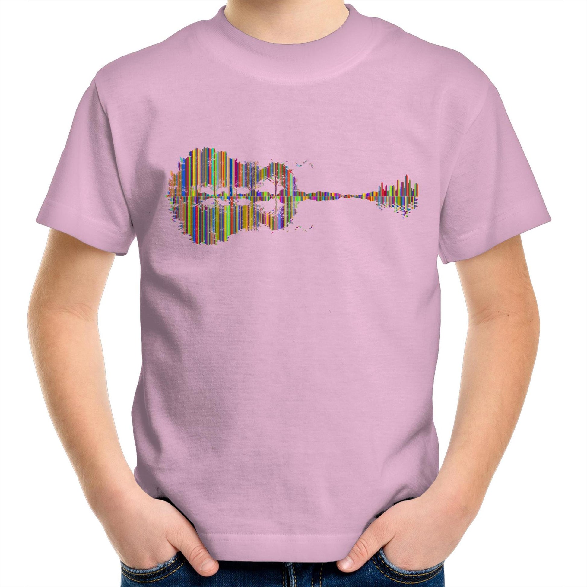 Guitar Reflection In Colour - Kids Youth Crew T-Shirt Pink Kids Youth T-shirt Music