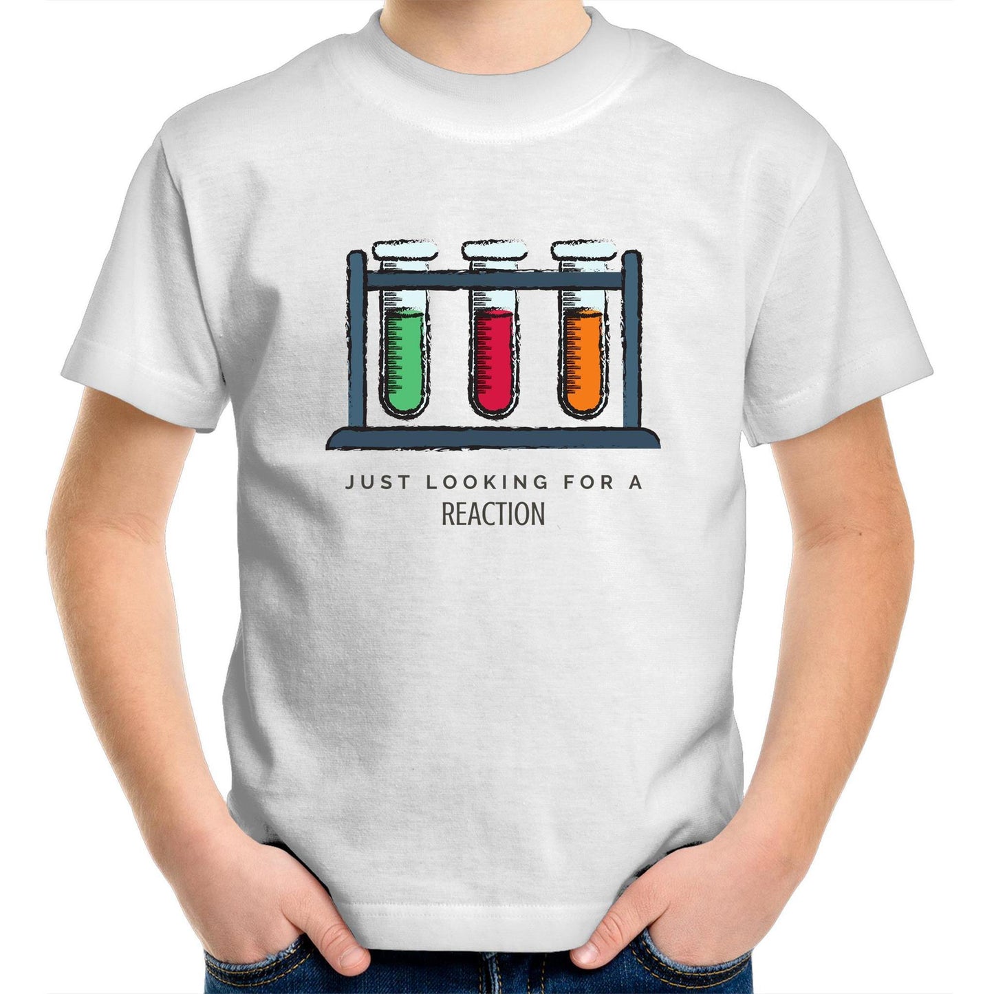 Test Tube, Just Looking For A Reaction - Kids Youth Crew T-Shirt White Kids Youth T-shirt Science