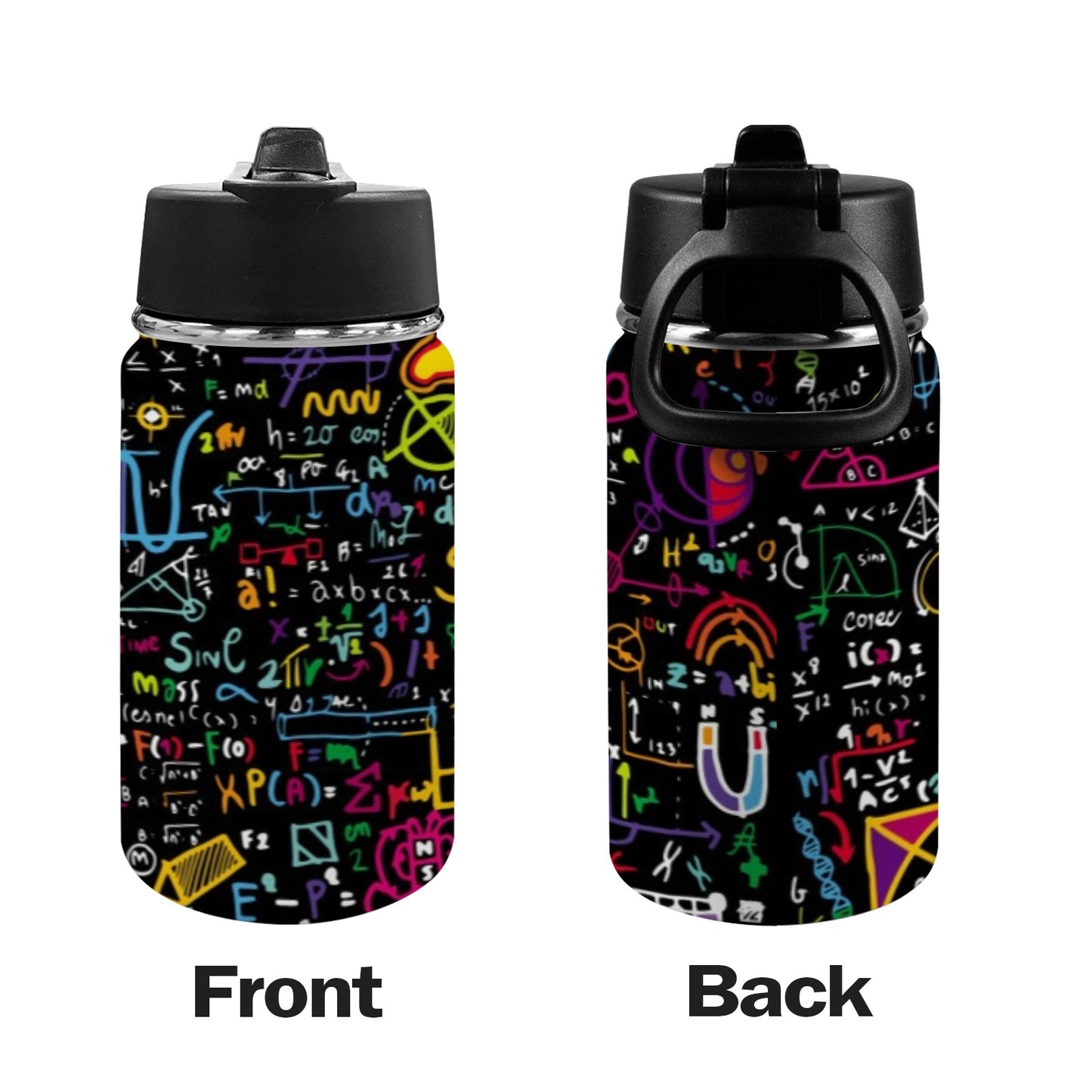 Math Scribbles - Kids Water Bottle with Straw Lid (12 oz) Kids Water Bottle with Straw Lid