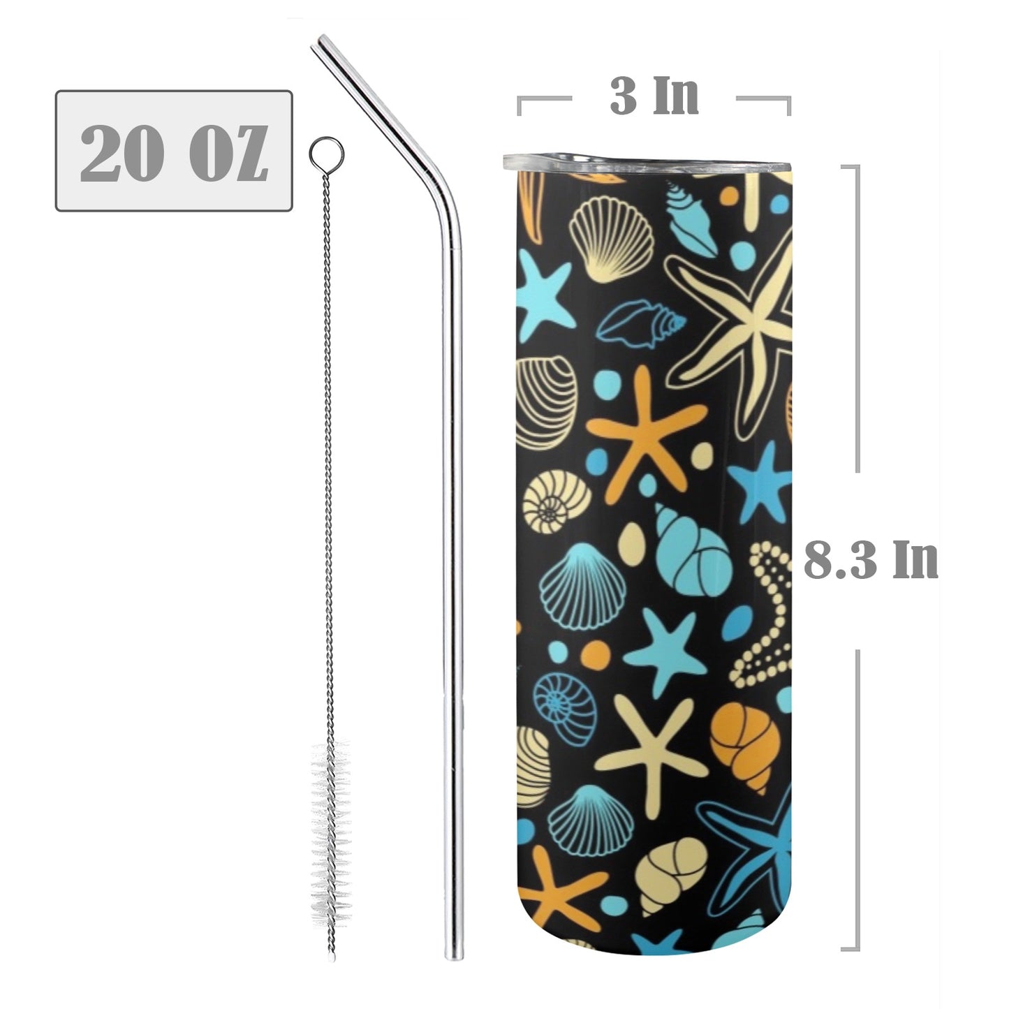 Starfish And Shells - 20oz Tall Skinny Tumbler with Lid and Straw 20oz Tall Skinny Tumbler with Lid and Straw Printed Offshore