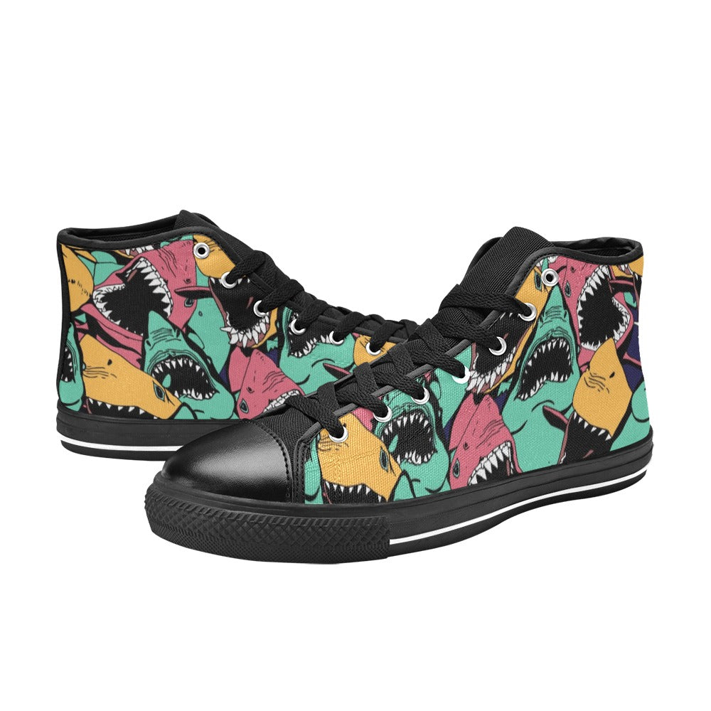 Scary Sharks - High Top Canvas Shoes for Kids Kids High Top Canvas Shoes Printed Offshore