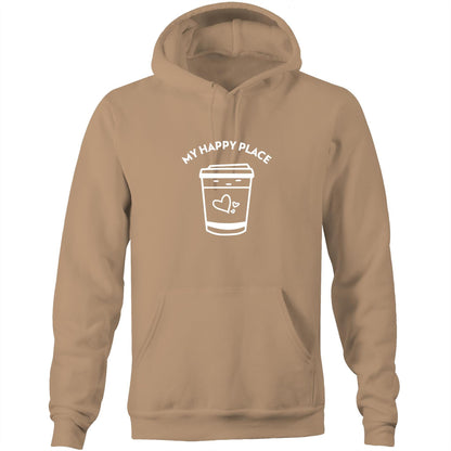 My Happy Place - Pocket Hoodie Sweatshirt Tan Hoodie Coffee Mens Womens