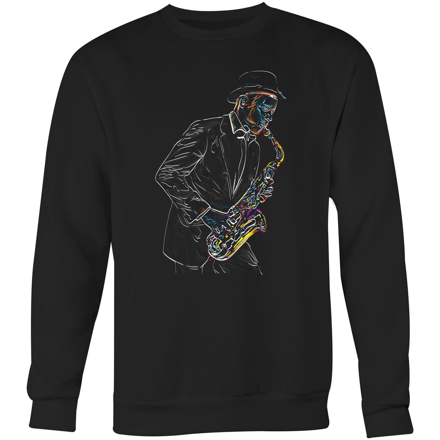 Saxophone - Crew Sweatshirt Black Sweatshirt Mens Music Womens