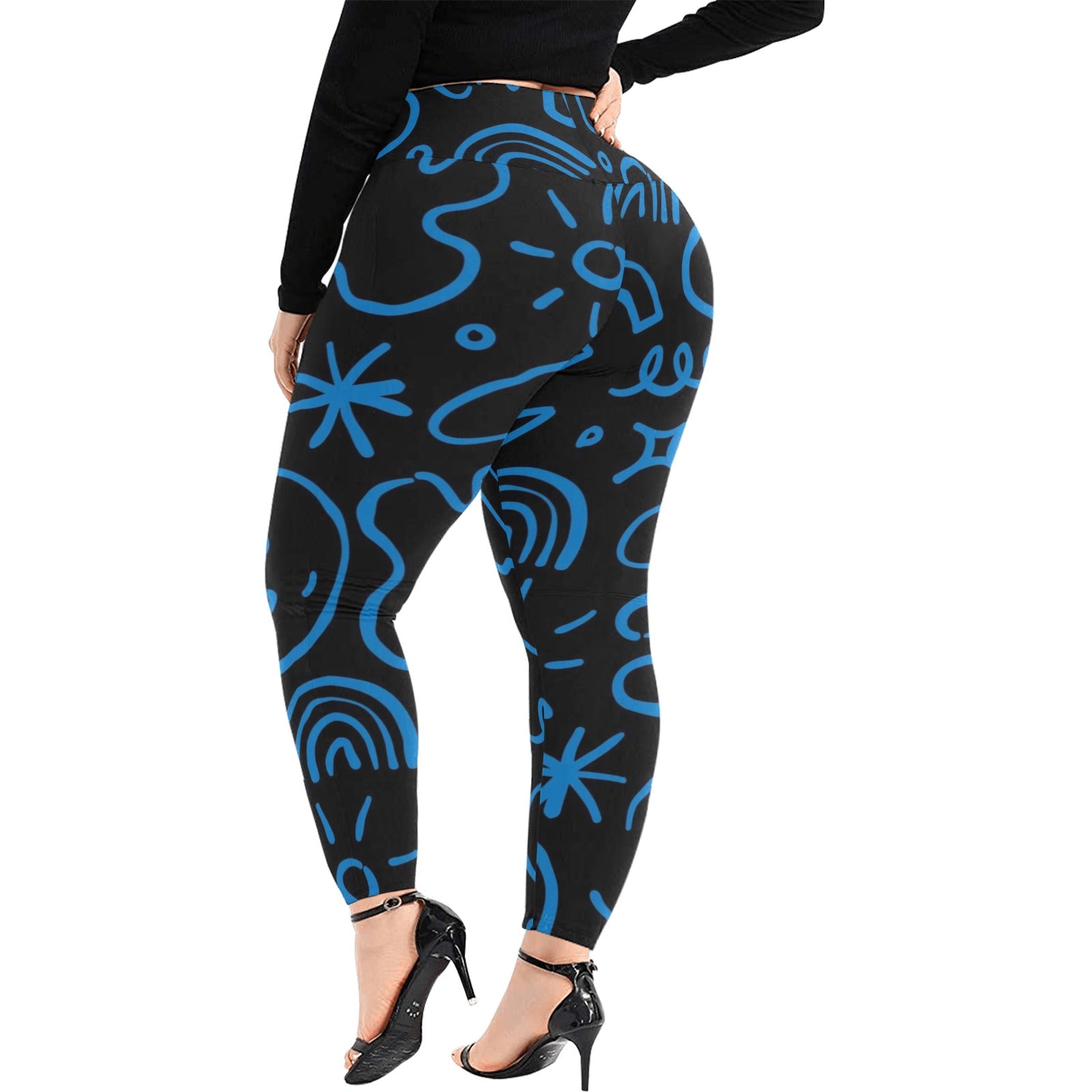 Blue Squiggle - Women's Extra Plus Size High Waist Leggings Women's Extra Plus Size High Waist Leggings