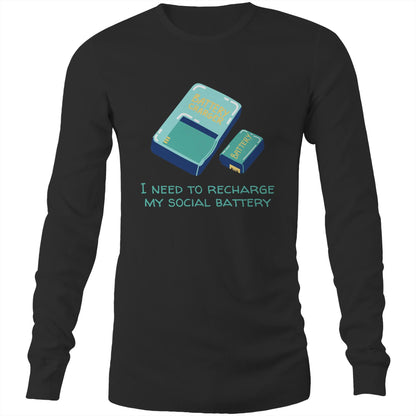 Recharge My Social Battery - Unisex Long Sleeve T-Shirt Black Unisex Long Sleeve T-shirt Funny Mens Womens