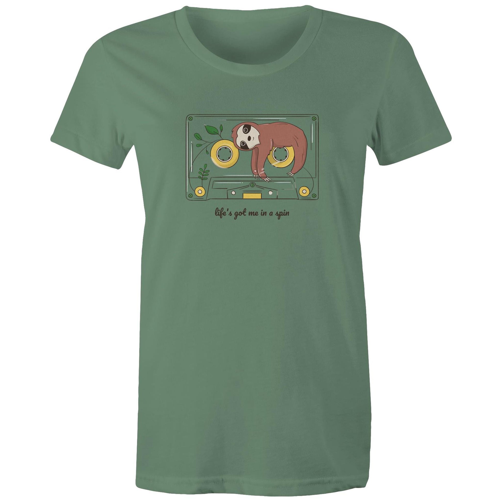 Cassette, Life's Got Me In A Spin - Womens T-shirt Sage Womens T-shirt animal Music Retro
