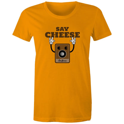 Say Cheese, Retro Camera - Womens T-shirt Orange Womens T-shirt Retro Tech