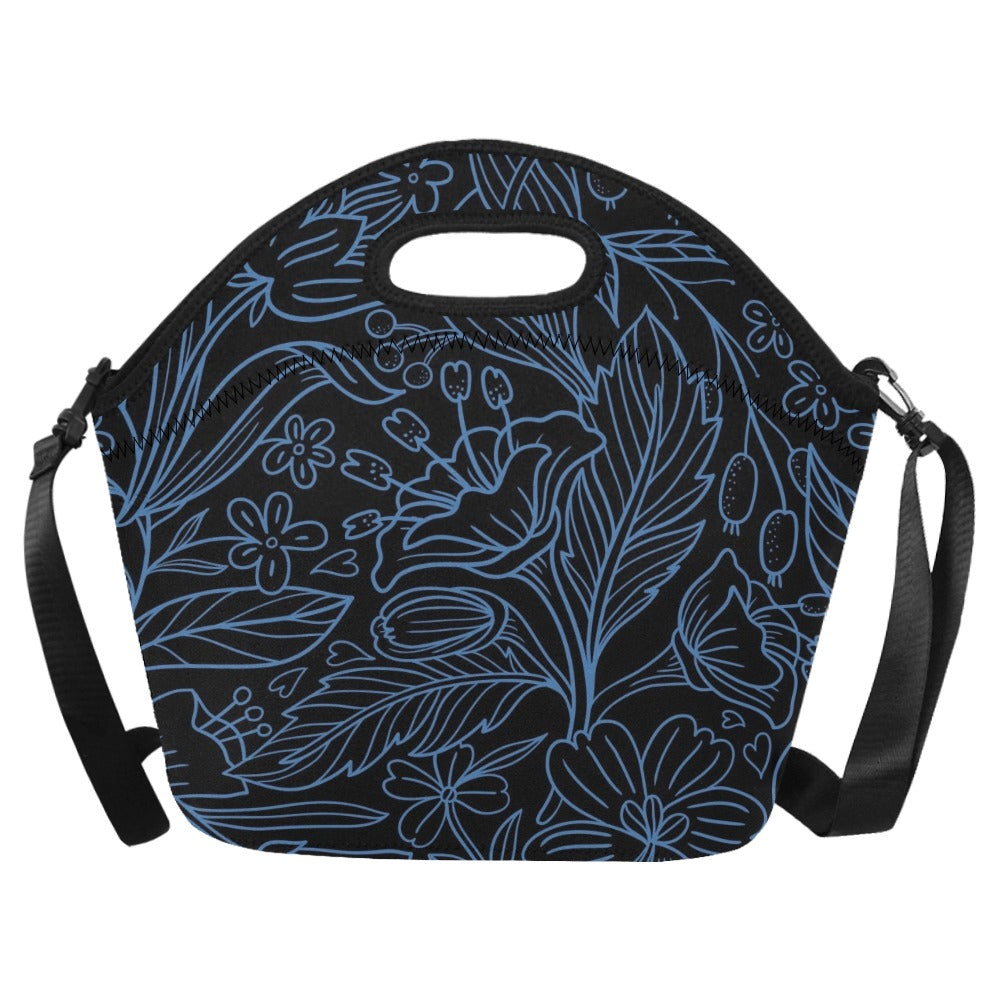 Blue Floral - Neoprene Lunch Bag/Large Neoprene Lunch Bag/Large Plants Printed Offshore