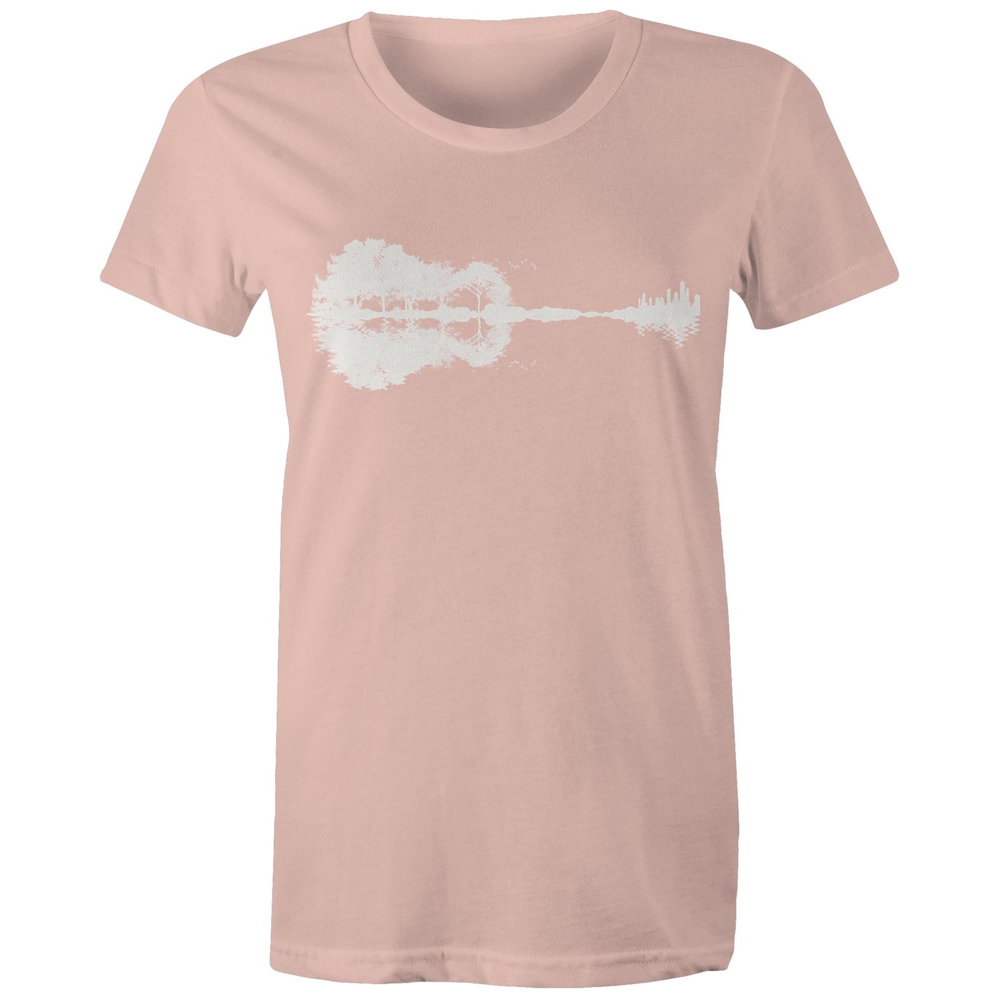 Guitar Reflection - Womens T-shirt Pale Pink Womens T-shirt Music