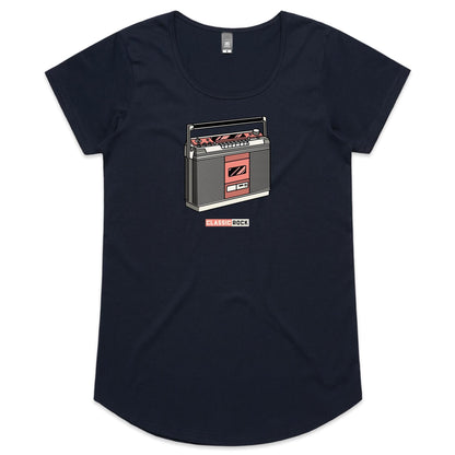 Classic Rock, Cassette Player - Womens Scoop Neck T-Shirt Navy Womens Scoop Neck T-shirt Music Retro