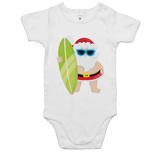 Surf Santa - Baby Onesie Romper White Christmas Baby Bodysuit Merry Christmas