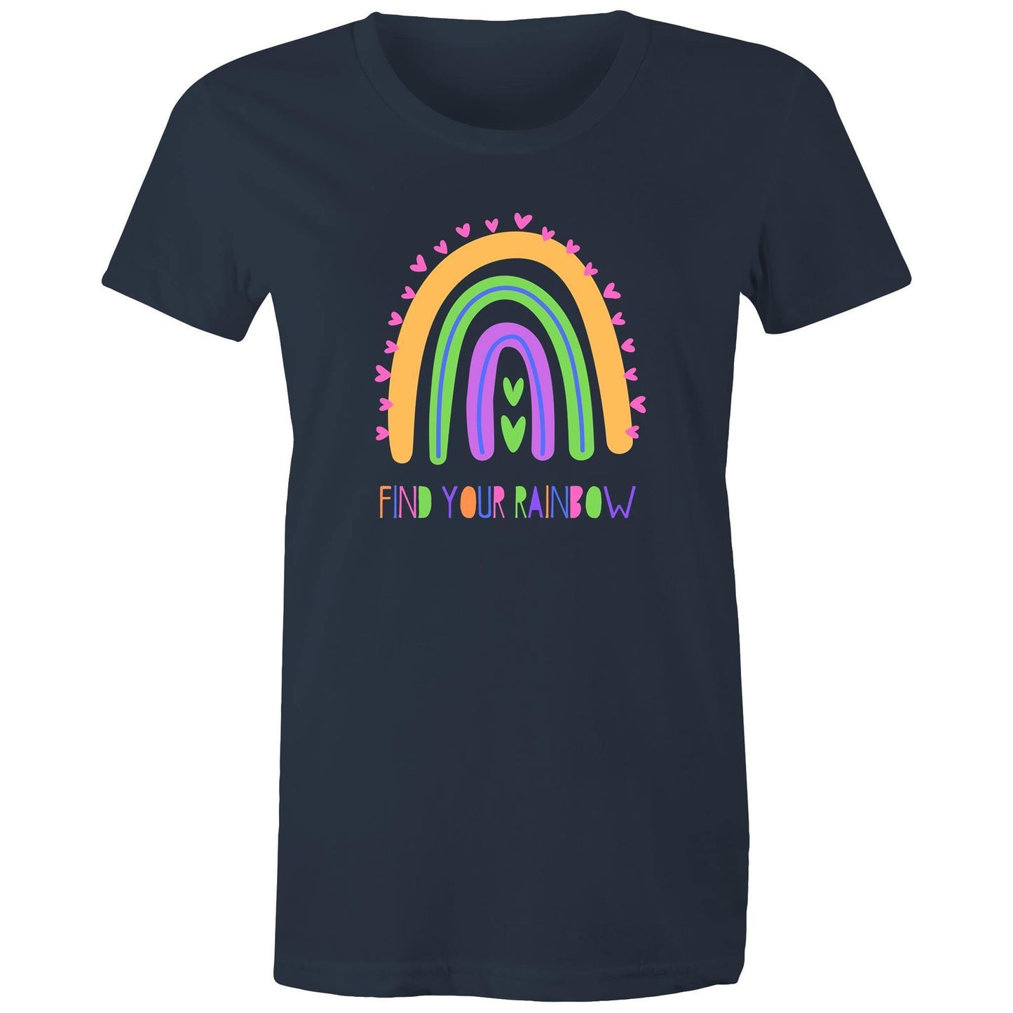 Find Your Rainbow - Women's Maple Tee Navy Womens T-shirt Womens