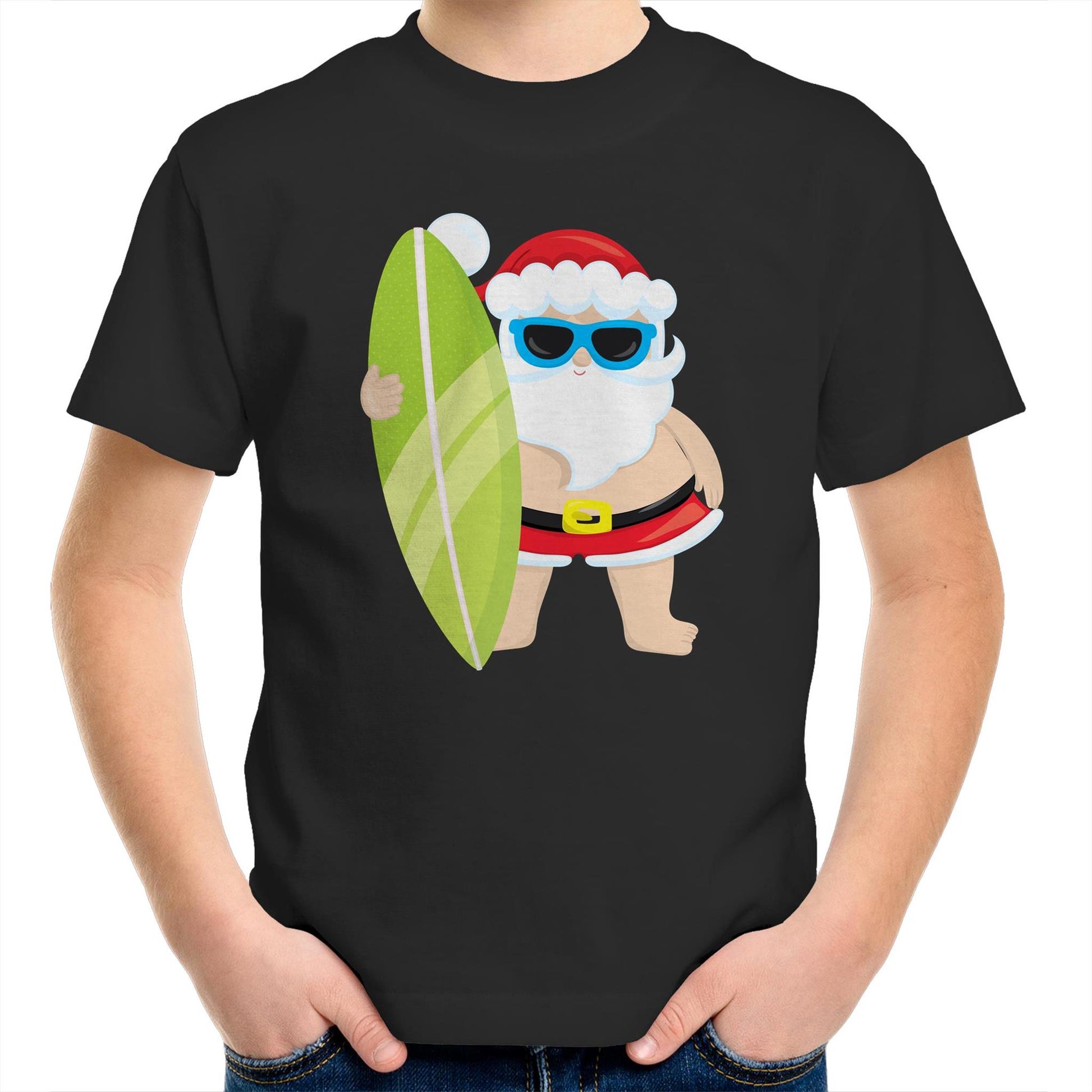 Surf Santa - Kids Youth Crew T-Shirt Black Christmas Kids T-shirt Merry Christmas