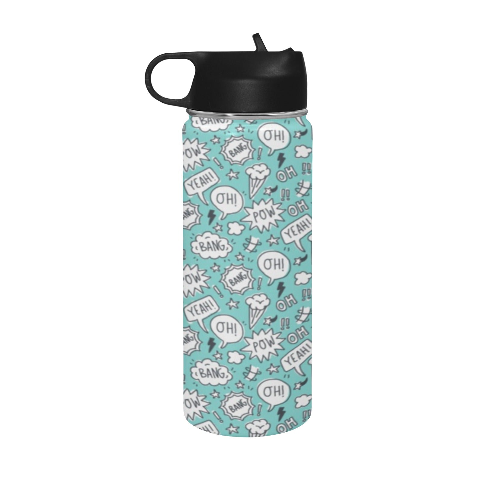 Comic Book Speech Bubbles - Insulated Water Bottle with Straw Lid (18 oz) Insulated Water Bottle with Straw Lid Printed Offshore