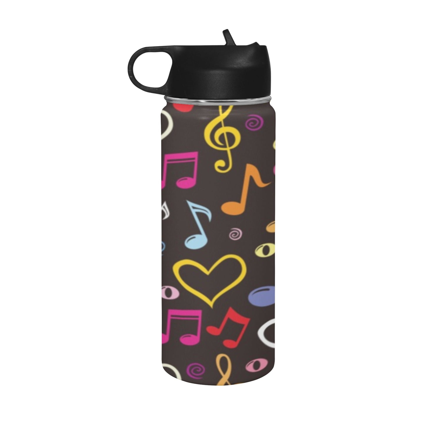 Musical Notes Insulated Water Bottle with Straw Lid (18 oz) Insulated Water Bottle with Straw Lid