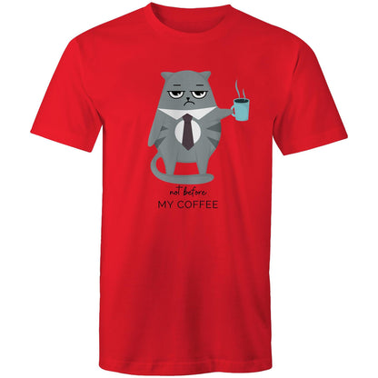 Not Before My Coffee, Cranky Cat - Mens T-Shirt Red Mens T-shirt animal Coffee