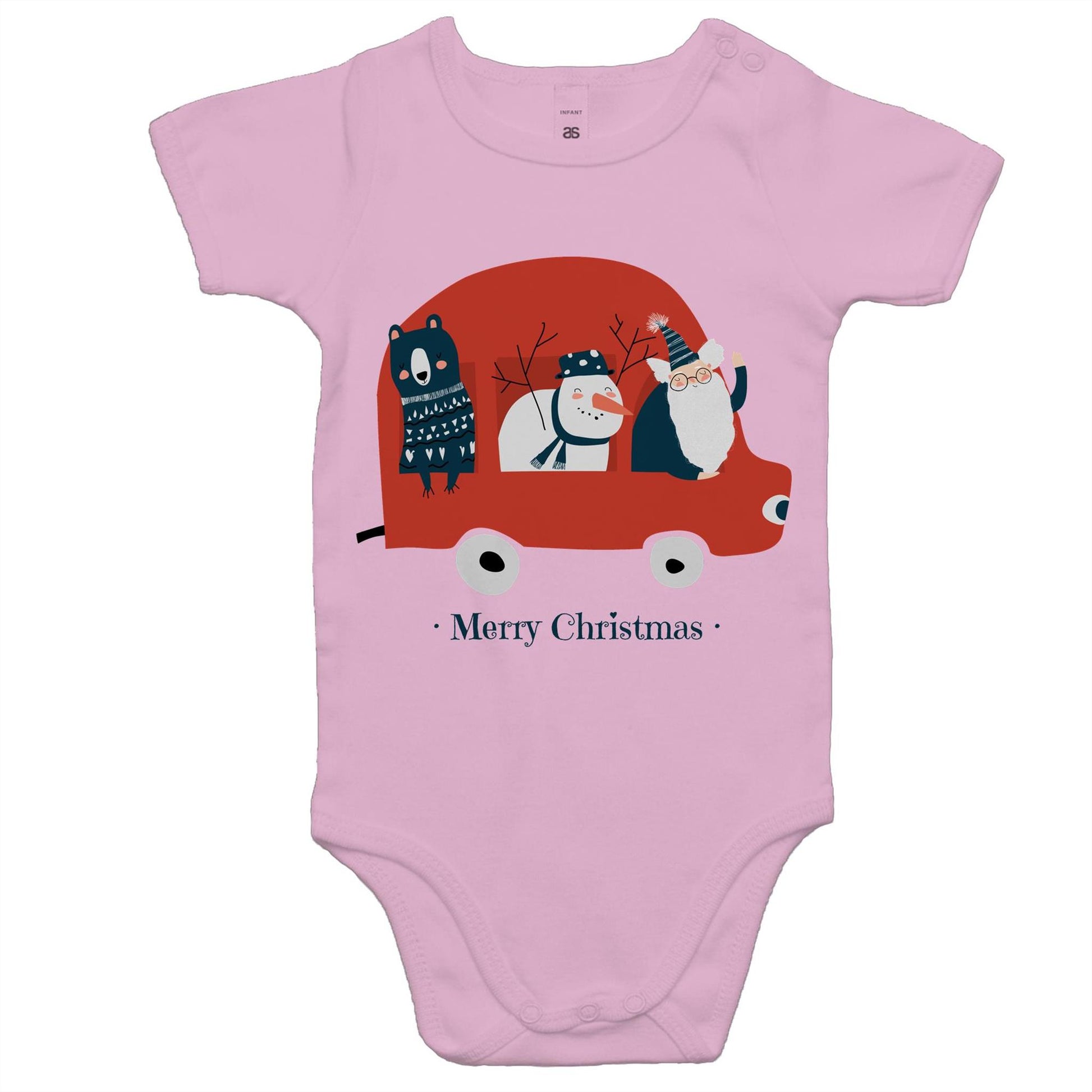 Santa Car - Baby Onesie Romper Pink Christmas Baby Bodysuit Merry Christmas