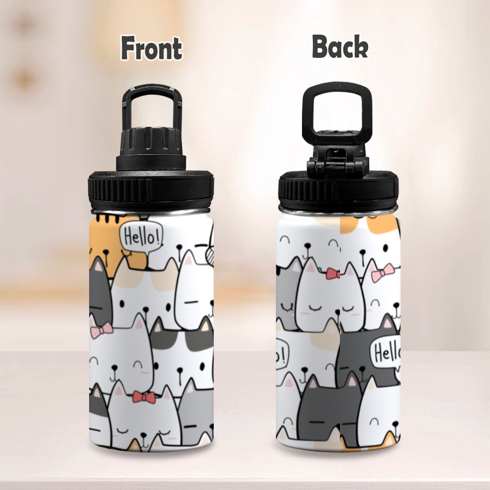 Cat Hello - Kids Water Bottle with Chug Lid (12 oz) Kids Water Bottle with Chug Lid