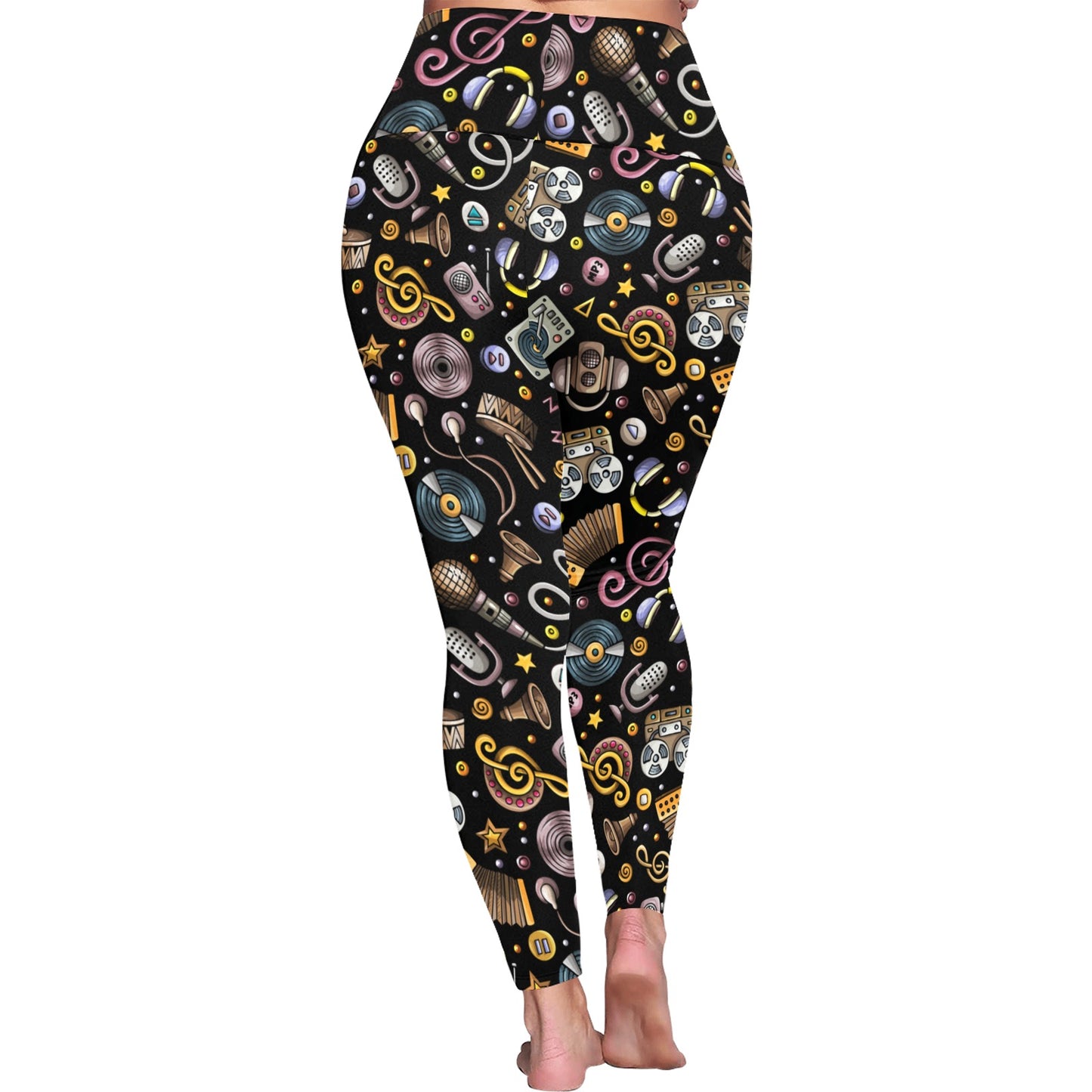 Retro Music Mix - Womens High Waist Leggings (Sizes 16-22) Womens High Waist Leggings (Sizes 16-22) Music Printed Offshore Retro