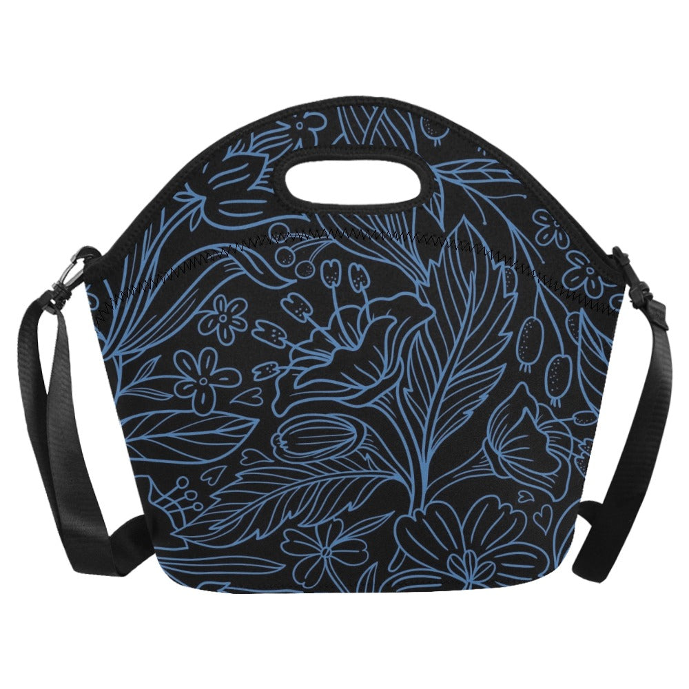 Blue Floral - Neoprene Lunch Bag/Large Neoprene Lunch Bag/Large Plants Printed Offshore