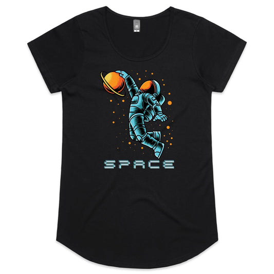 Astronaut Basketball - Womens Scoop Neck T-Shirt Black Womens Scoop Neck T-shirt Space
