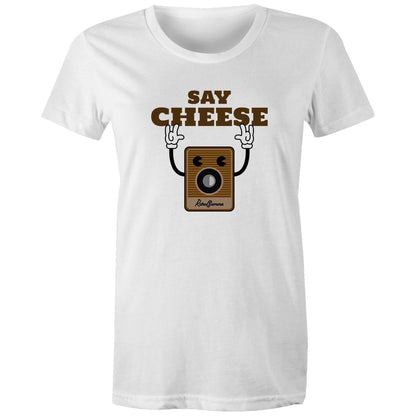 Say Cheese, Retro Camera - Womens T-shirt White Womens T-shirt Retro Tech
