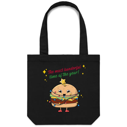 The Most Bunderful Time Of The Year - Canvas Tote Bag Black One Size Christmas Tote Bag Merry Christmas