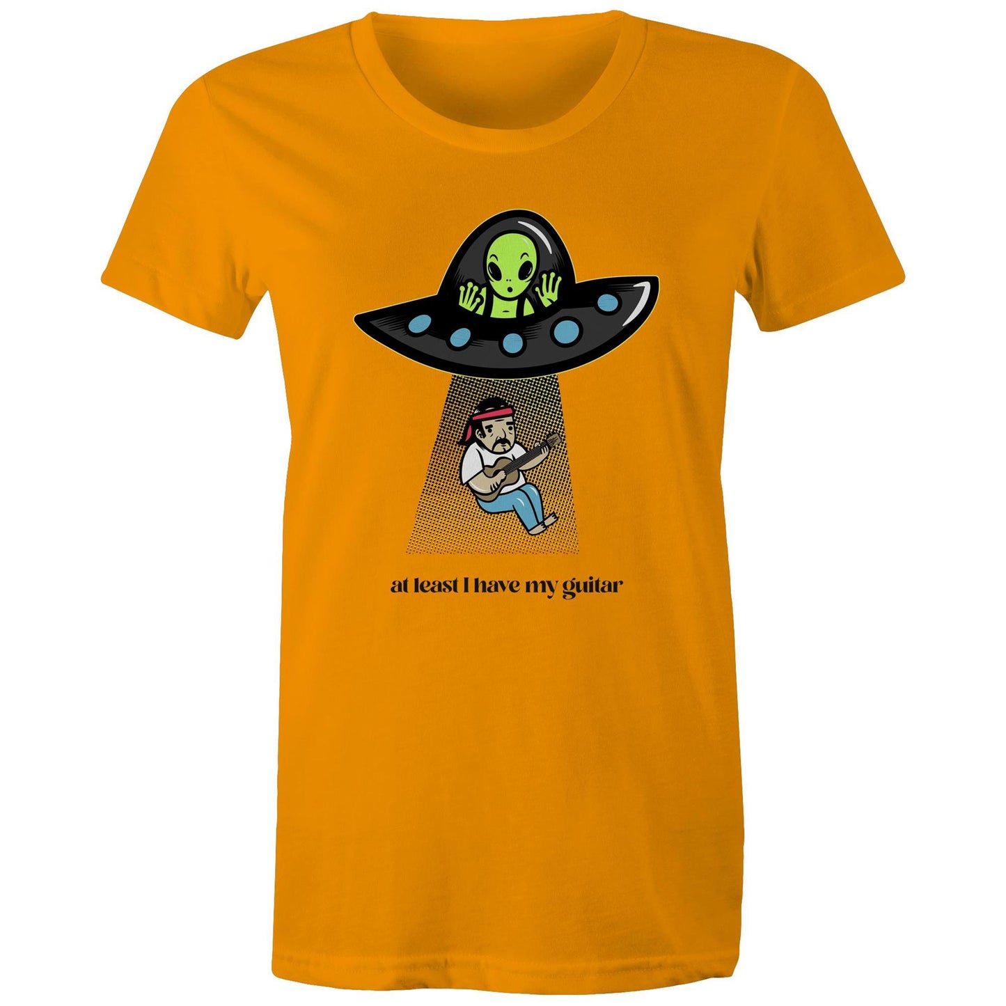 Guitarist Alien Abduction - Womens T-shirt Orange Womens T-shirt Music Sci Fi