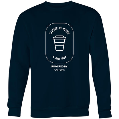 Powered By Caffeine - Crew Sweatshirt Navy Sweatshirt Coffee Mens Womens