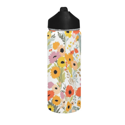 Fun Floral - Insulated Water Bottle with Straw Lid (18 oz) Insulated Water Bottle with Straw Lid Printed Offshore