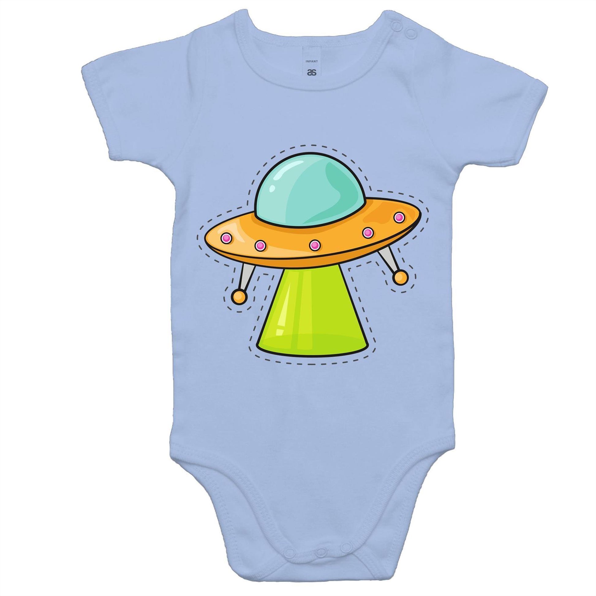 Alien UFO - Baby Bodysuit Powder Blue Baby Bodysuit comic kids Retro Sci Fi Space