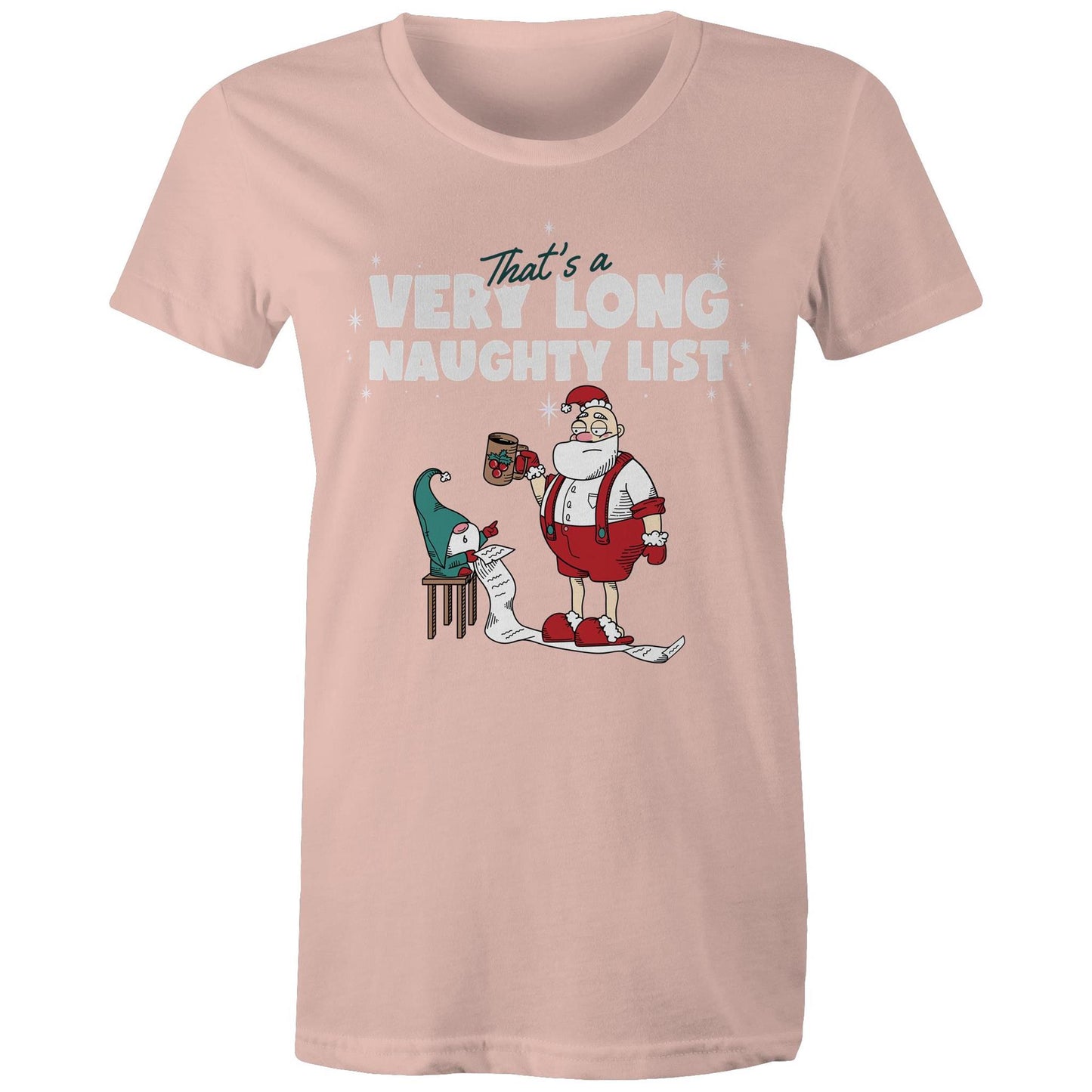 Santa's Naughty List - Womens T-shirt Pale Pink Christmas Womens T-shirt Merry Christmas