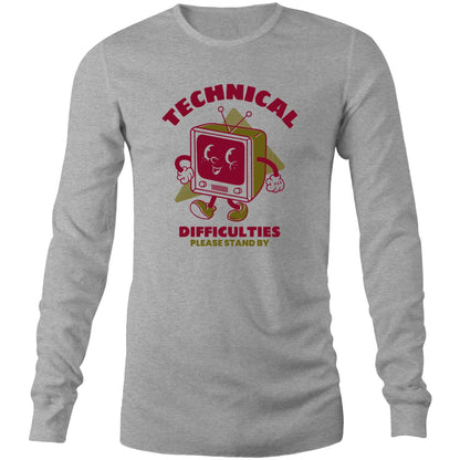 Retro TV Technical Difficulties - Long Sleeve T-Shirt Grey Marle Unisex Long Sleeve T-shirt Retro Tech