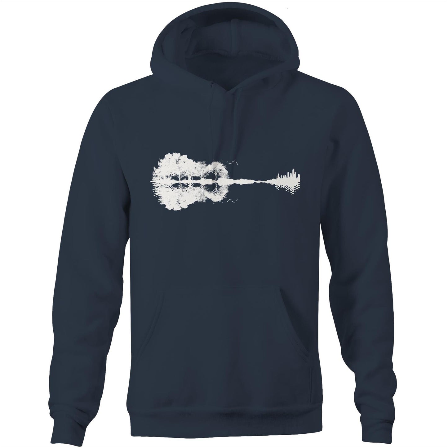 Guitar Reflection - Pocket Hoodie Sweatshirt Navy Hoodie Music