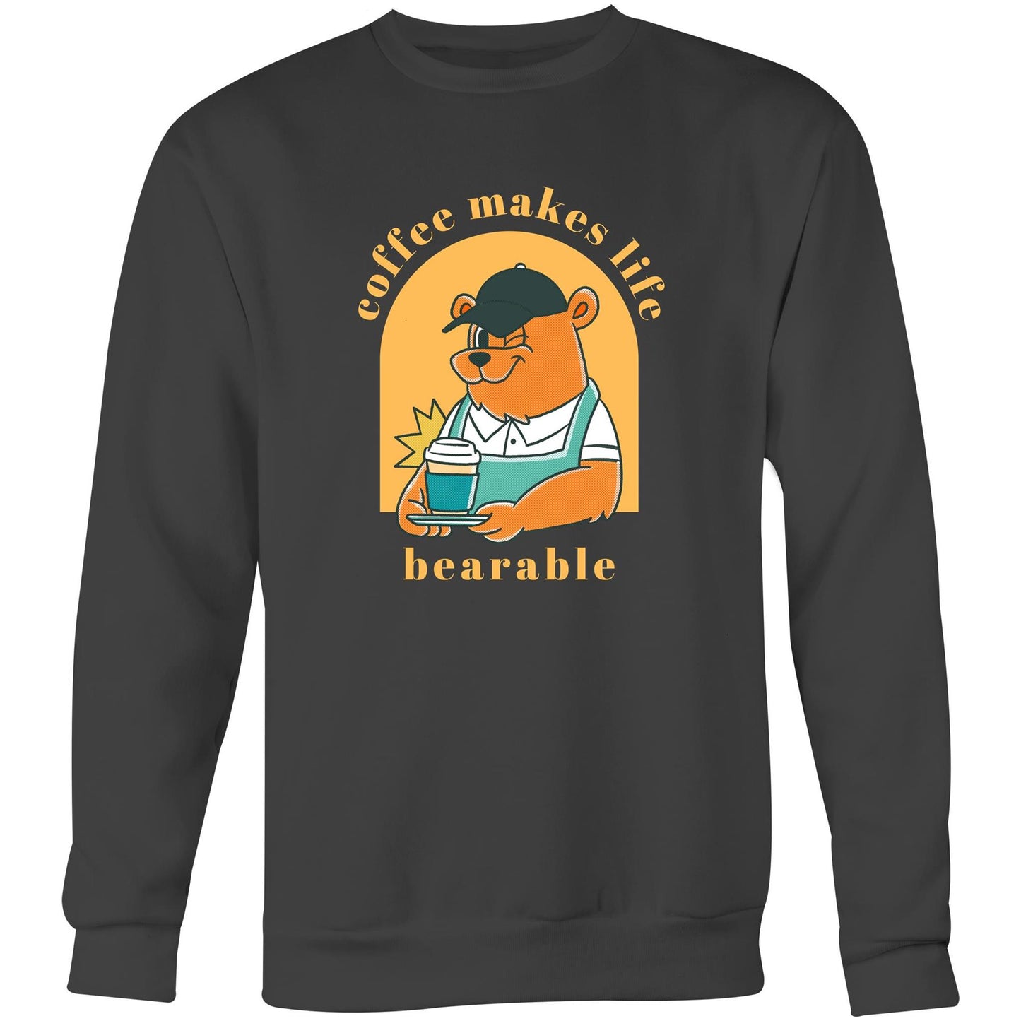 Coffee Makes Life Bearable - Crew Sweatshirt Coal Sweatshirt animal Coffee