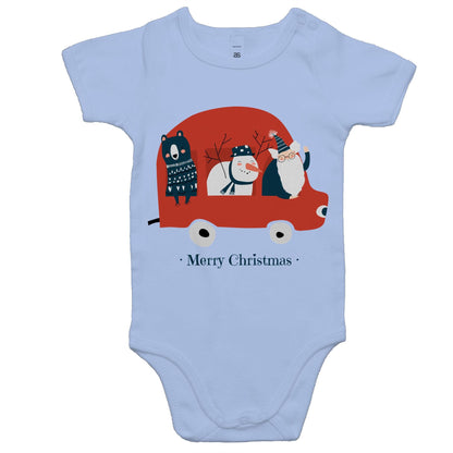 Santa Car - Baby Onesie Romper Powder Blue Christmas Baby Bodysuit Merry Christmas