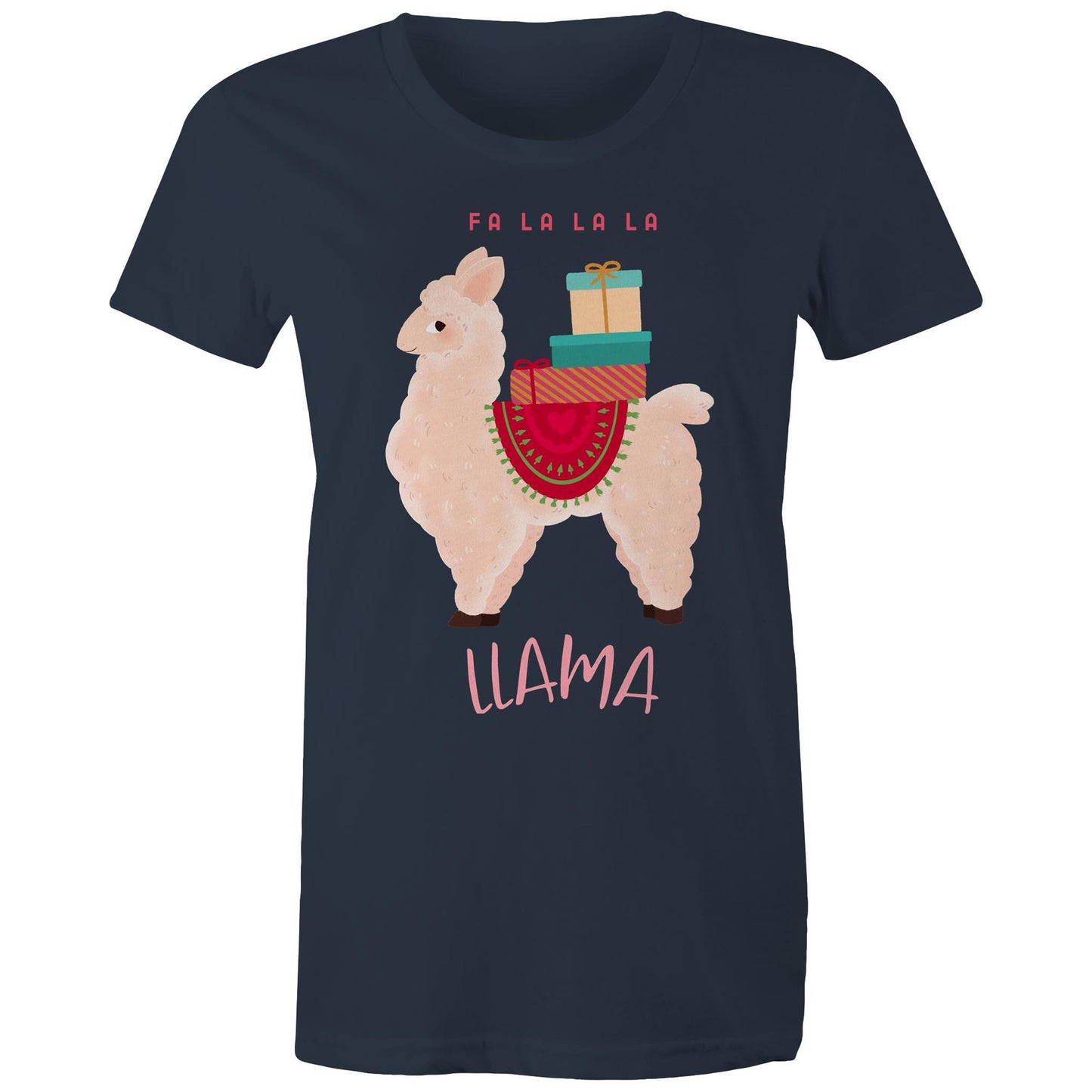 Llama Christmas - Womens T-shirt Navy Christmas Womens T-shirt Merry Christmas