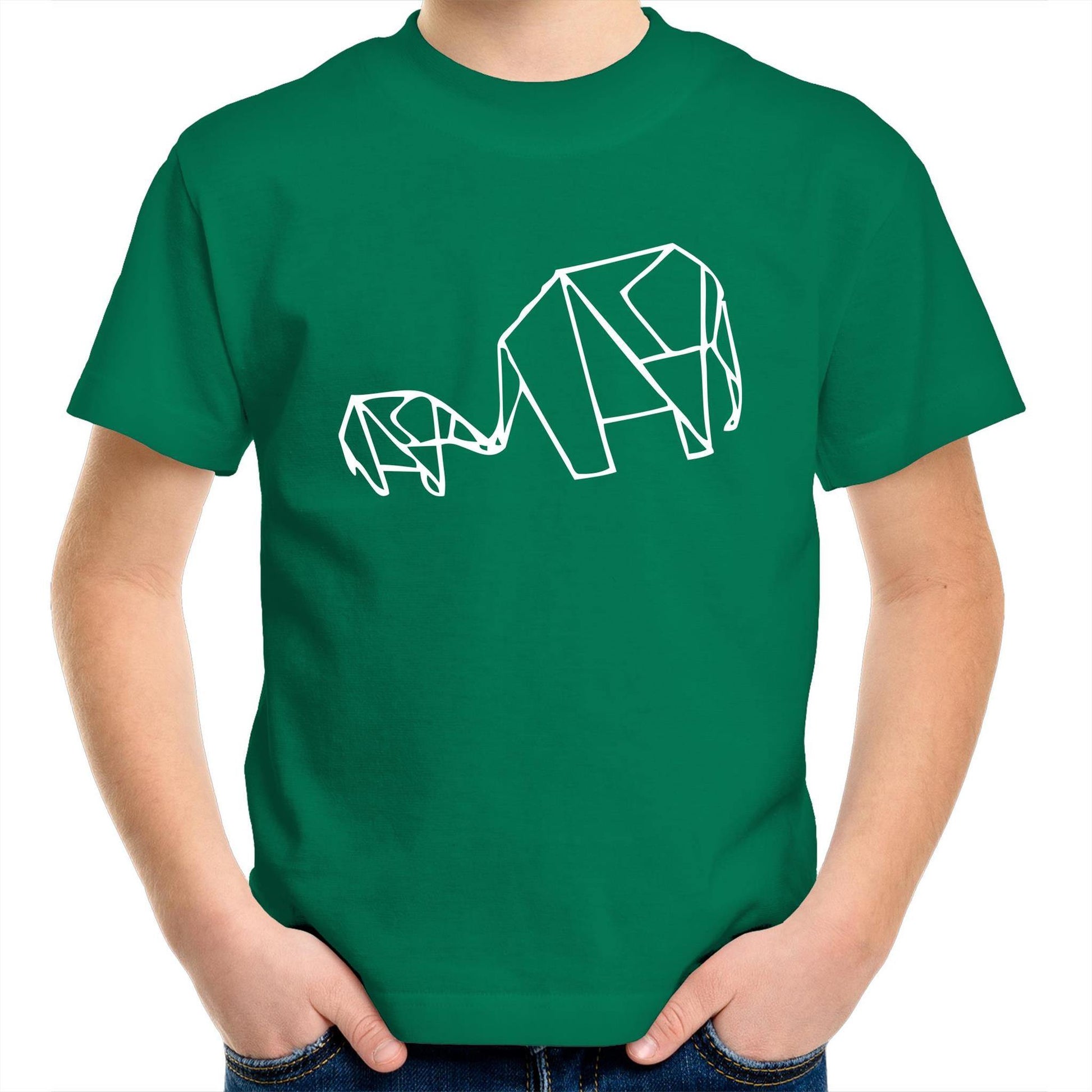 Origami Elephant - Kids Youth Crew T-Shirt Kelly Green Kids Youth T-shirt animal