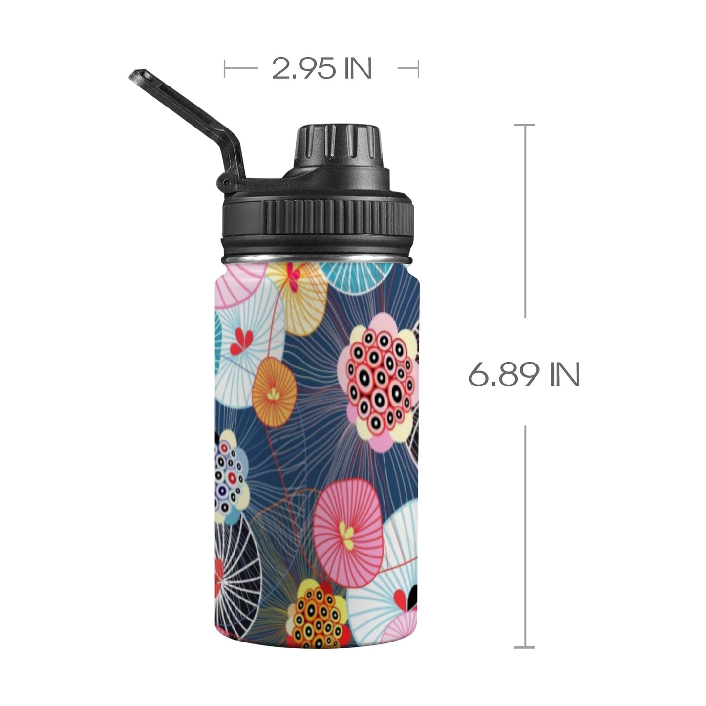 Abstract Floral - Kids Water Bottle with Chug Lid (12 oz) Kids Water Bottle with Chug Lid Printed Offshore