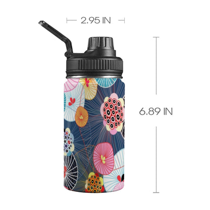 Abstract Floral - Kids Water Bottle with Chug Lid (12 oz) Kids Water Bottle with Chug Lid