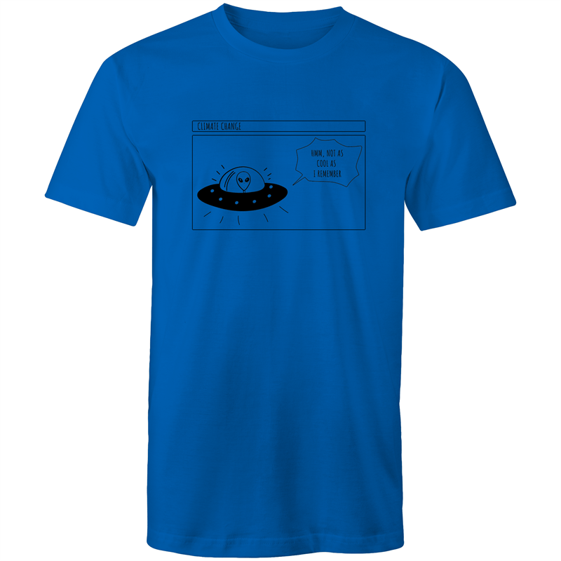 Alien Climate Change - Mens T-Shirt Bright Royal Mens T-shirt comic Environment Funny Mens Sci Fi Space