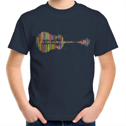 Guitar Reflection In Colour - Kids Youth Crew T-Shirt Navy Kids Youth T-shirt Music