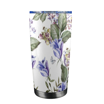 Blue Flowers - 20oz Travel Mug with Clear Lid Clear Lid Travel Mug