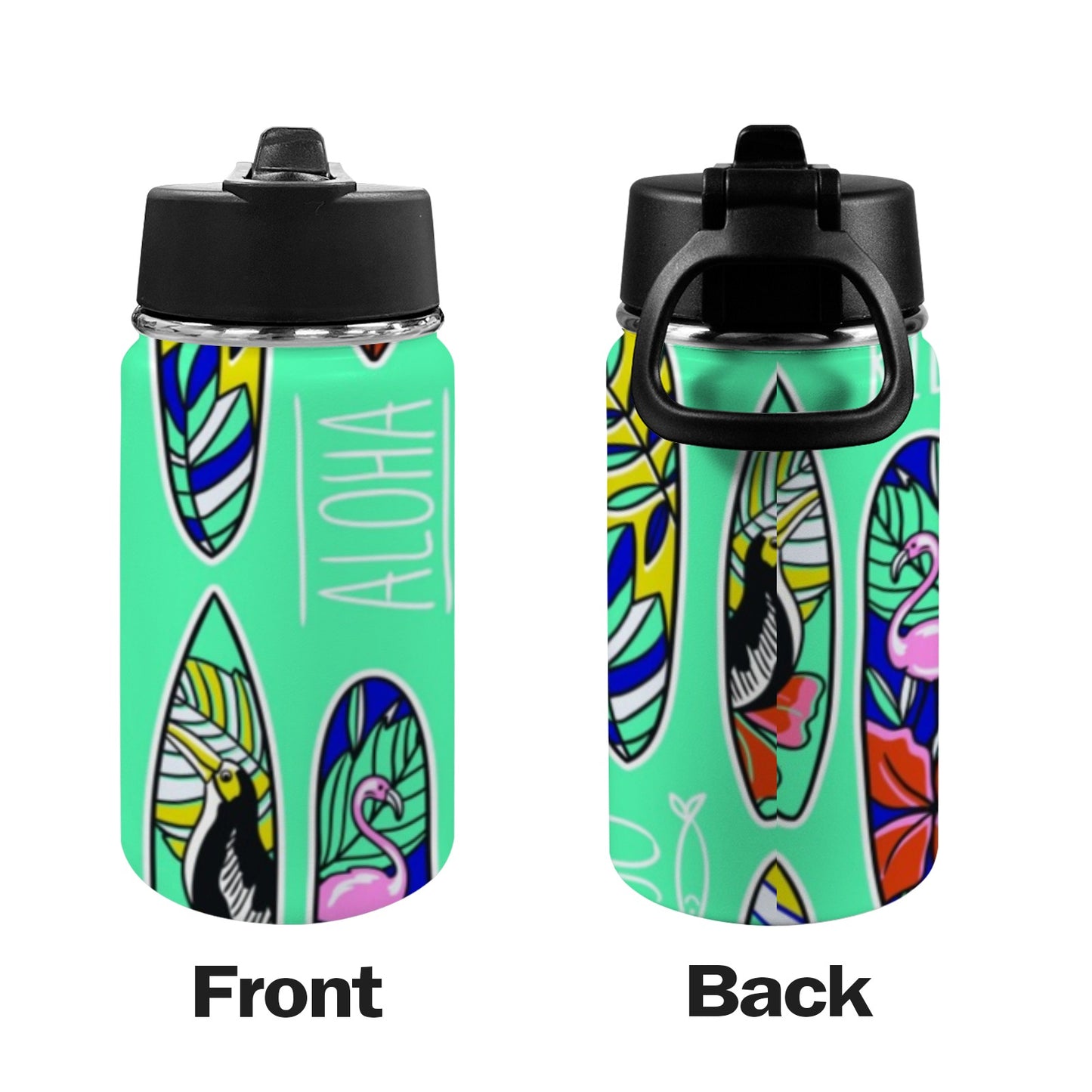 Surfboards - Kids Water Bottle with Straw Lid (12 oz) Kids Water Bottle with Straw Lid