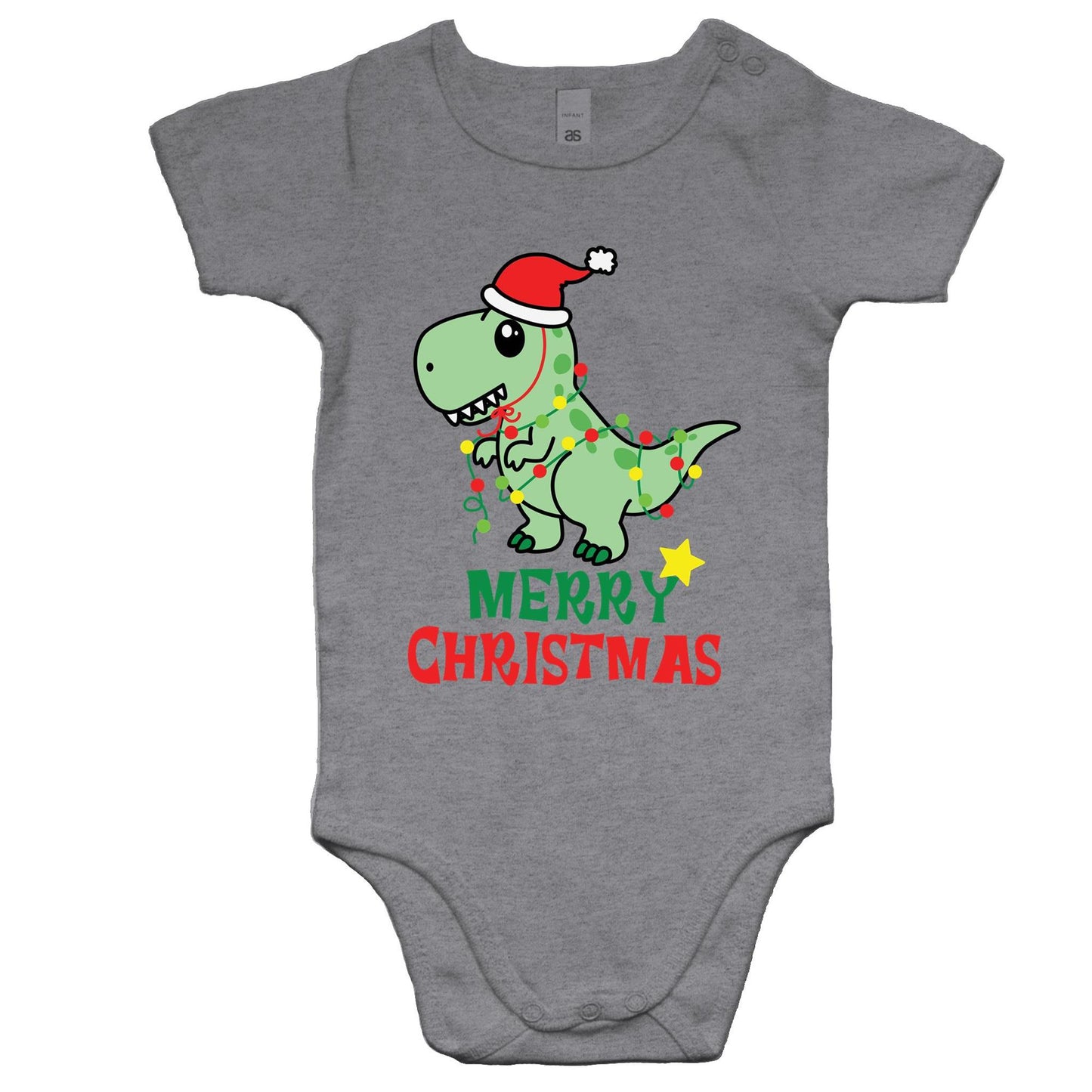 Christmas Dinosaur - Baby Onesie Romper Grey Marle Christmas Baby Bodysuit Merry Christmas