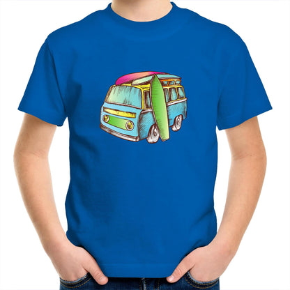 Surf Trip - Kids Youth Crew T-Shirt Bright Royal Kids Youth T-shirt Retro Summer