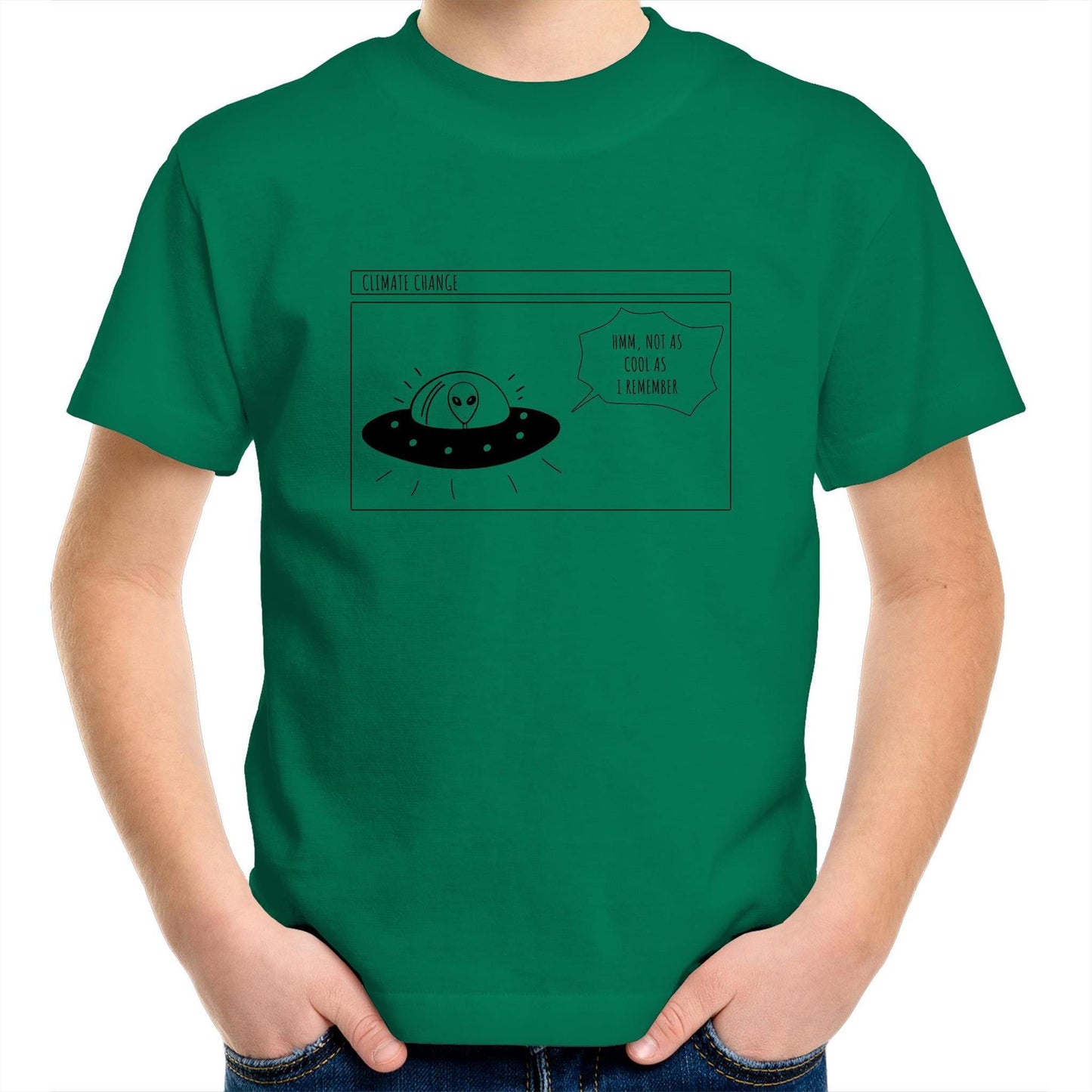 Alien Climate Change - Kids Youth Crew T-Shirt Kelly Green Kids Youth T-shirt Environment Retro Sci Fi Space